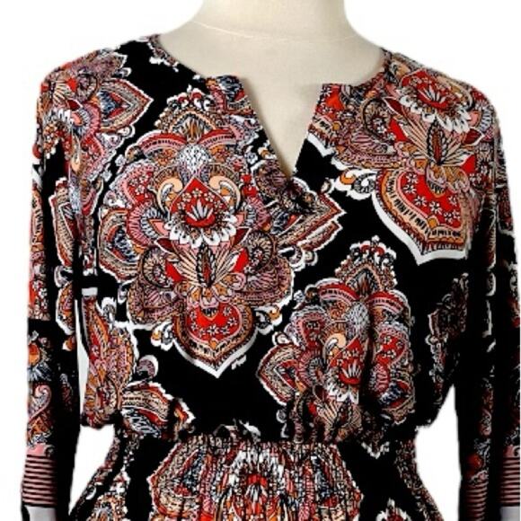 EnFocus Studio Blouson Dress Split Neck Navy Pink Paisley Women’s Plus Size 14W - Picture 5 of 11